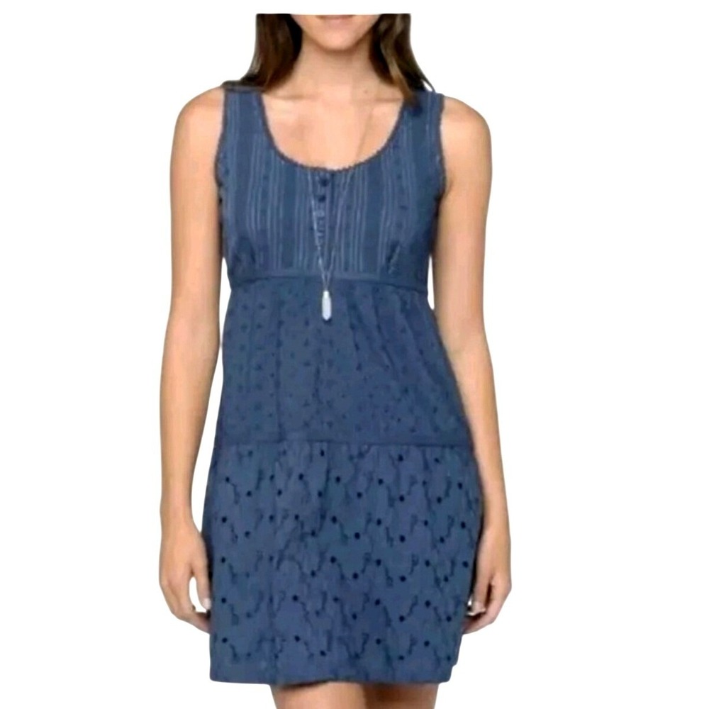 Prana Womens Blue Kendall Sleeveless Cotton Eyelet Shift Mini Dress‎ Size M